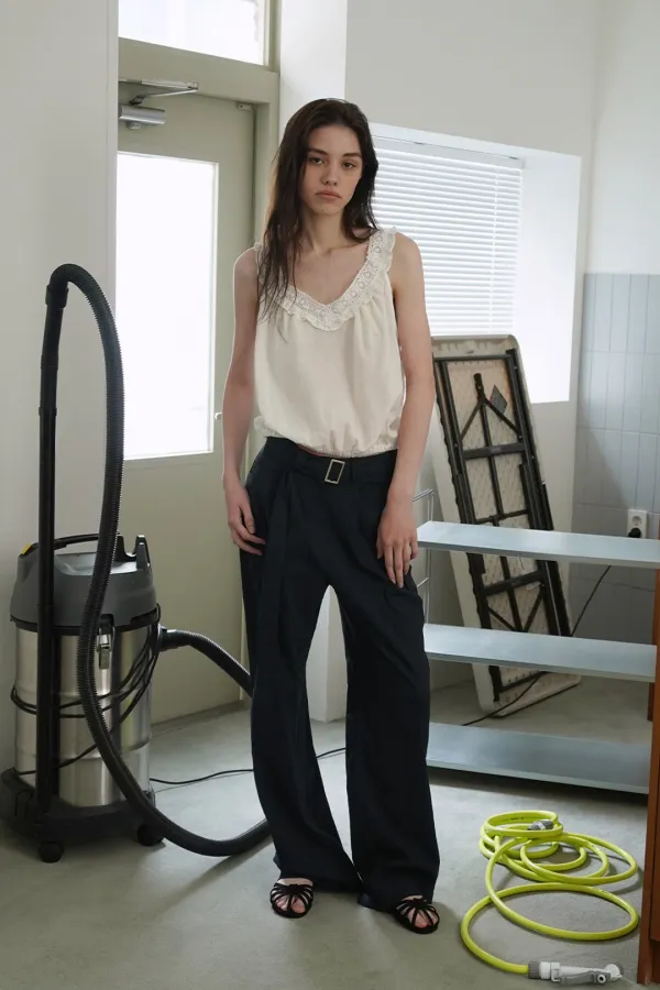 Linen belted pants_navy