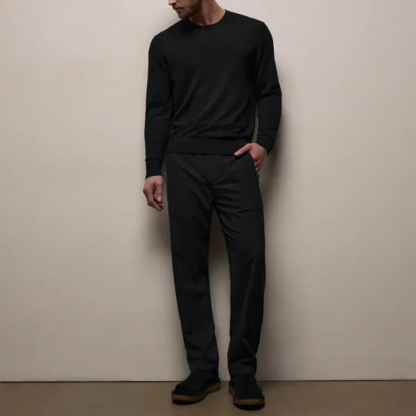 Wool Stretch Pull On Trouser - Black