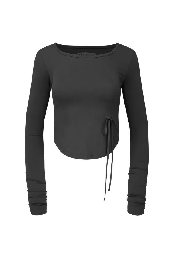 SIGNATURE CROP LONG SLEEVE CHARCOAL