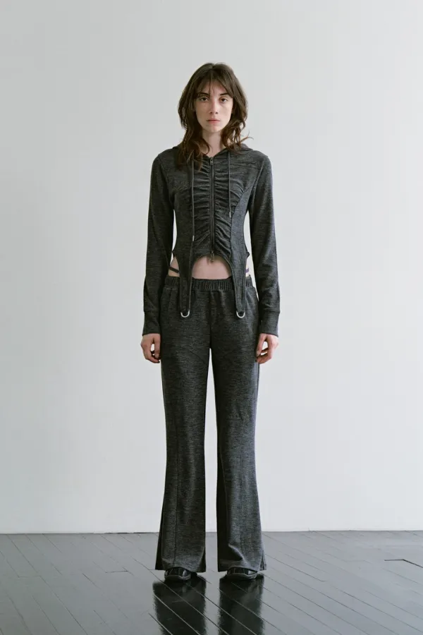 Garter-Hem Slim Hooded Set-up Zip up [ Charcoal ]