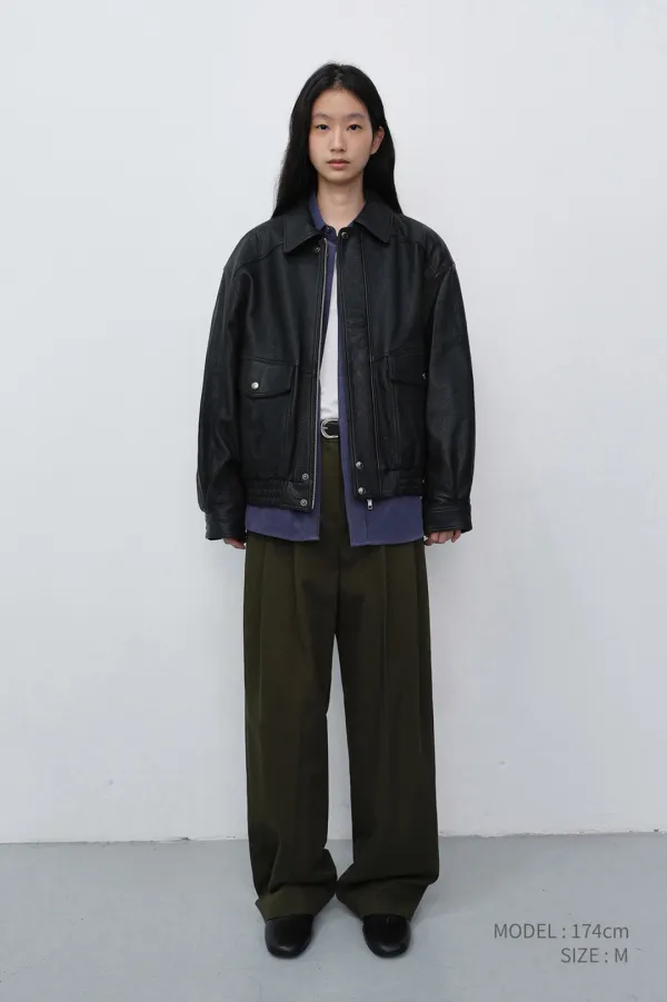 UNISEX OVERSIZED VINTAGE LEATHER BLOUSON BLACK_UDJU6C104BK