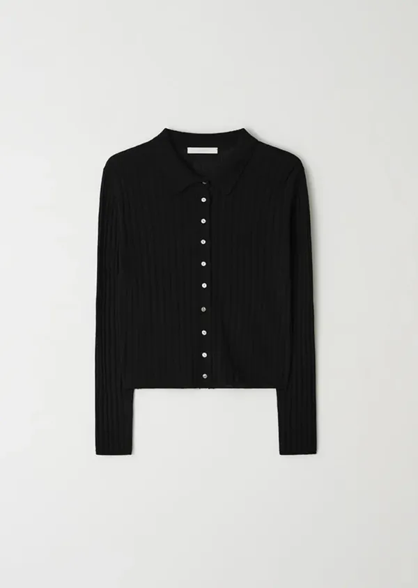 collar neck knit cardigan-black