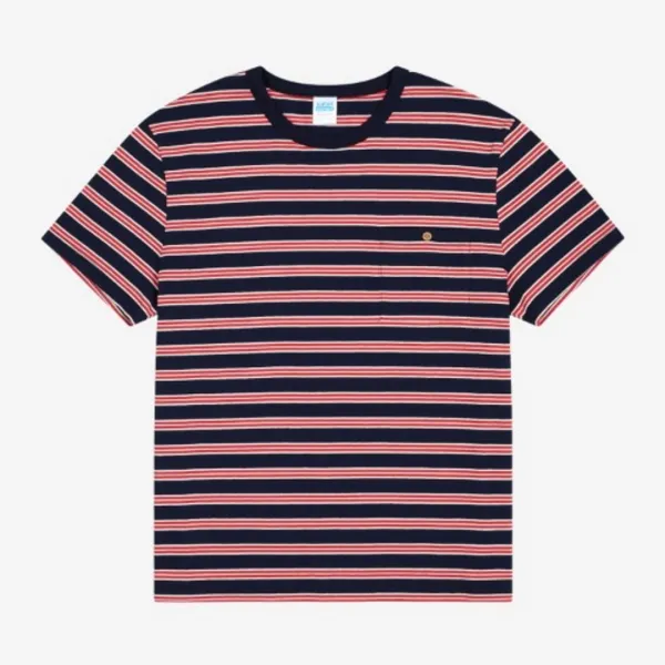 REGULAR STRIPE WOOD BUTTON TEE (NAVY)