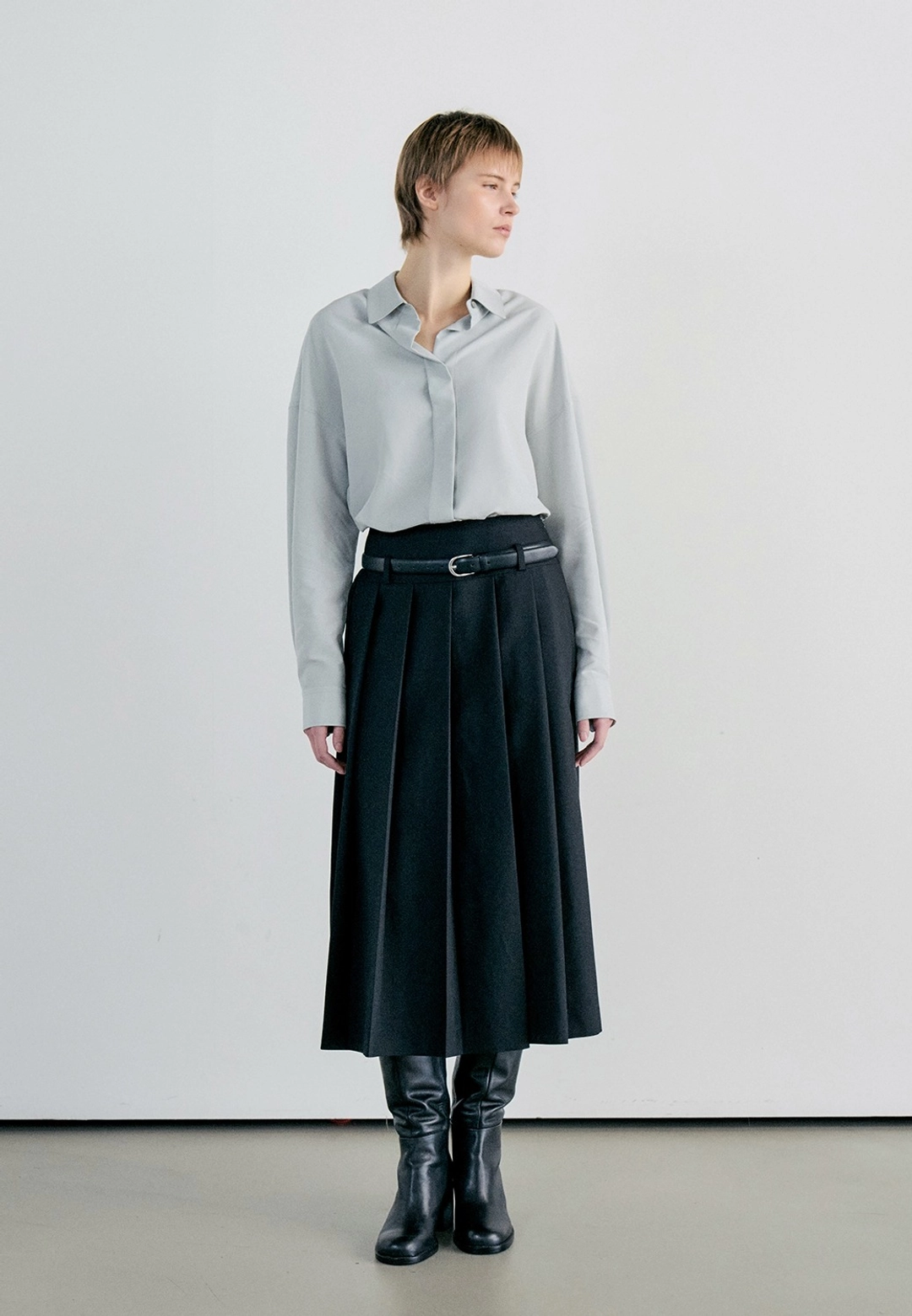 노티아 GATHER PLEATS LONG SKIRT - BLACK 상품 이미지 1