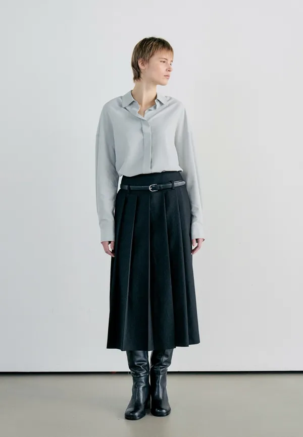 GATHER PLEATS LONG SKIRT - BLACK