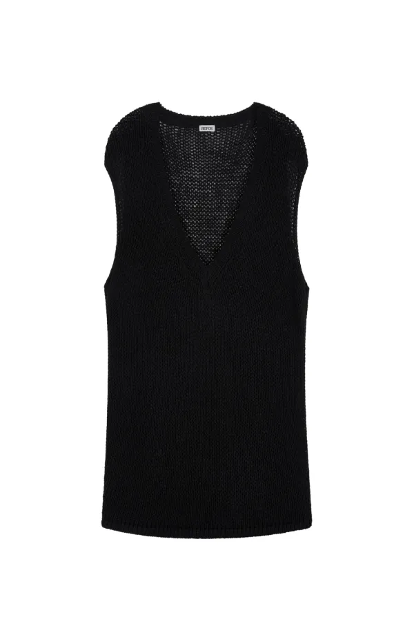 OVERSIZED PAPER COTTON VEST (BLACK)