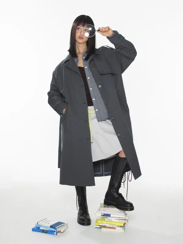 BELTED LONG TRENCH COAT_CHARCOAL