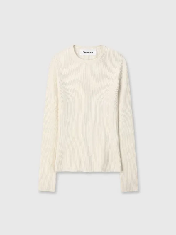 (W) SUPER FINE WOOL RIBBED SWEATER_ IVORY