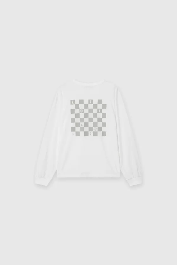 Checkerboard Long Sleeve Top White