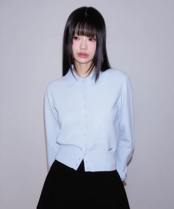 Fabric Button Collar Cardigan [Black]