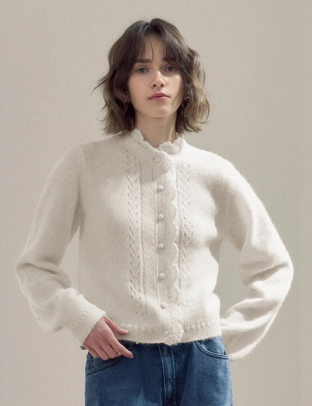 노미나떼 Lily Hand-Made Cardigan (White) 상품 이미지 2