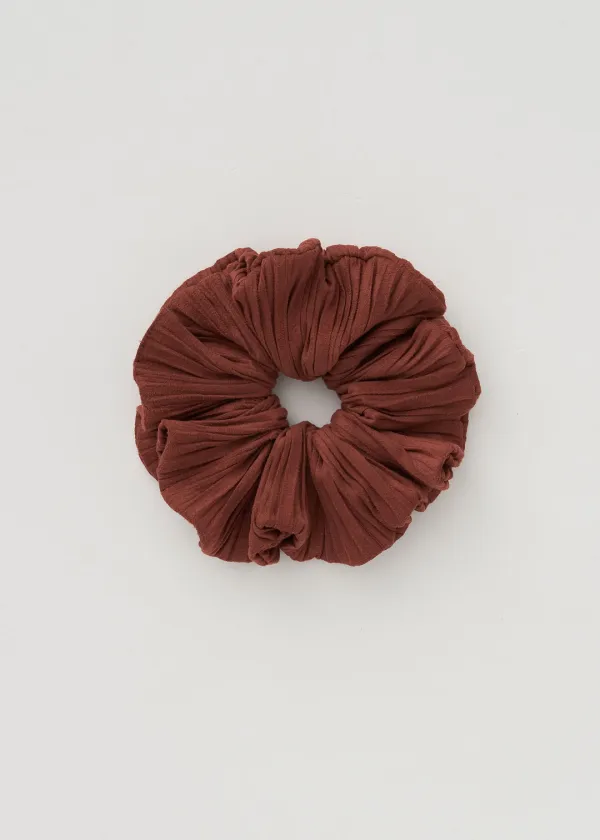 Suede Pleats Scrunchie(Red Orange)
