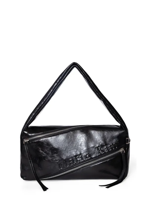 PADDED DIAGONAL ZIPPER BAG IN BLACK