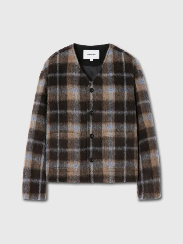 CHECKED WOOL MOHAIR BLOUSON (ITALIAN FABRIC)_ BROWN