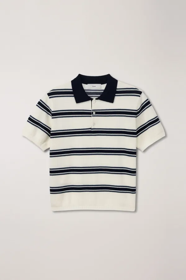 UNISEX MULTI STRIPED POLO KNIT CREAM NAVY_UDSW6B122CR