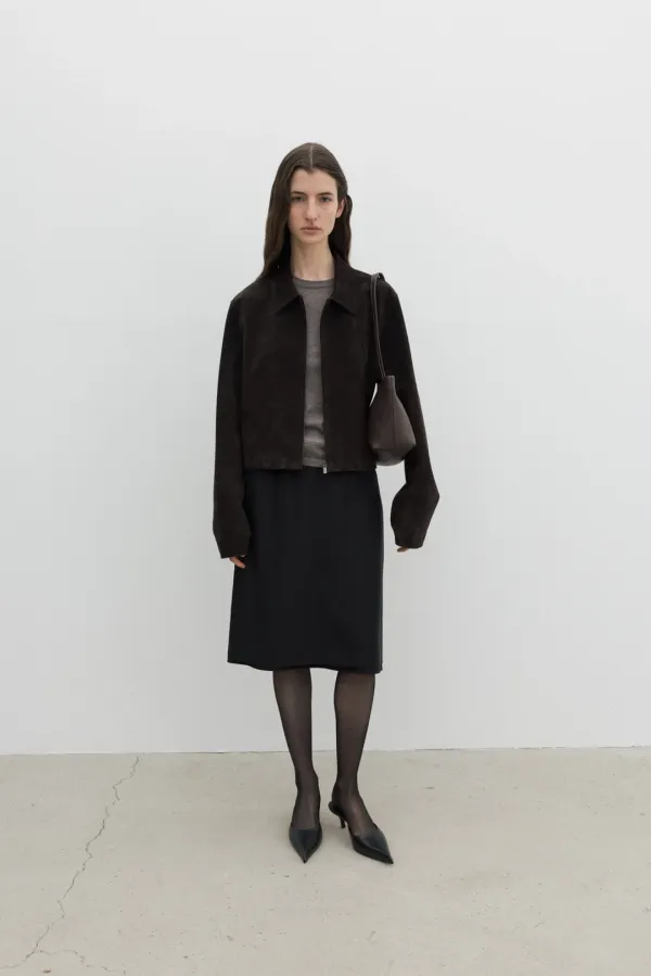 Suede Zip-Up Jumper (Brown)