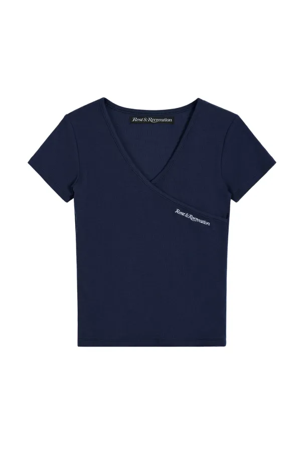 WRAP HALF SLEEVE TOP - NAVY