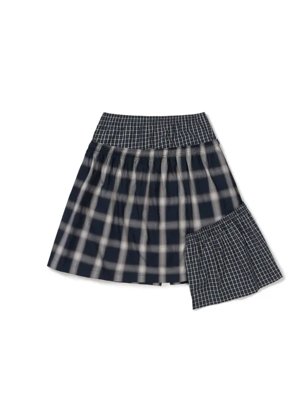 NAVY CHECKMIX FRILL SKIRT (NAVY)