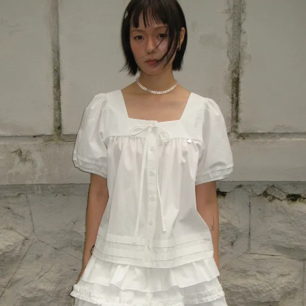 TIE DETAIL BUTTON BLOUSE WHITE
