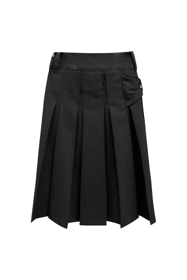 SIDE BOW PANEL PLEATS SKIRT (BLACK)