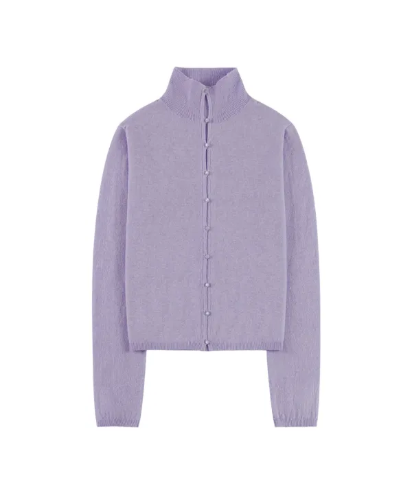 KN4282 울 블렌드 하이넥 카디건_Melange purple