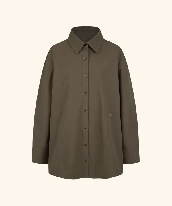 Blanche Layered Oversized Cotton Shirt ( Brown )