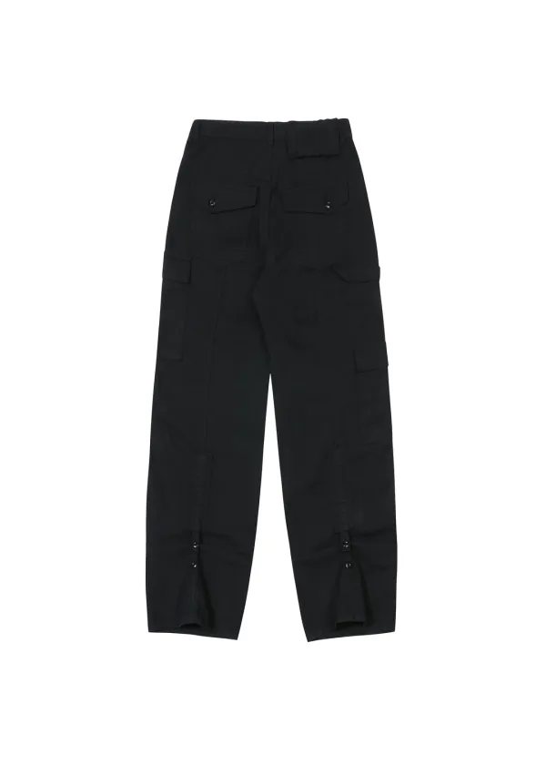 BUTTON FLY STRAP PANTS, BLACK