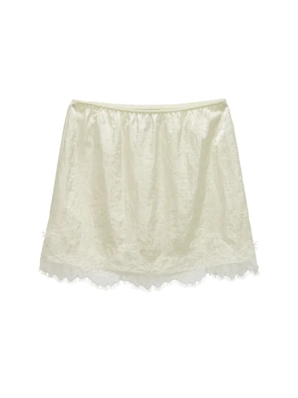 Banding Lace Satin Skirt_ Butter