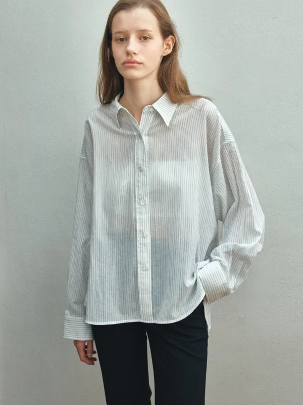 TIS STRIPE COTTON SHEER SHIRT_BLUE STRIPE