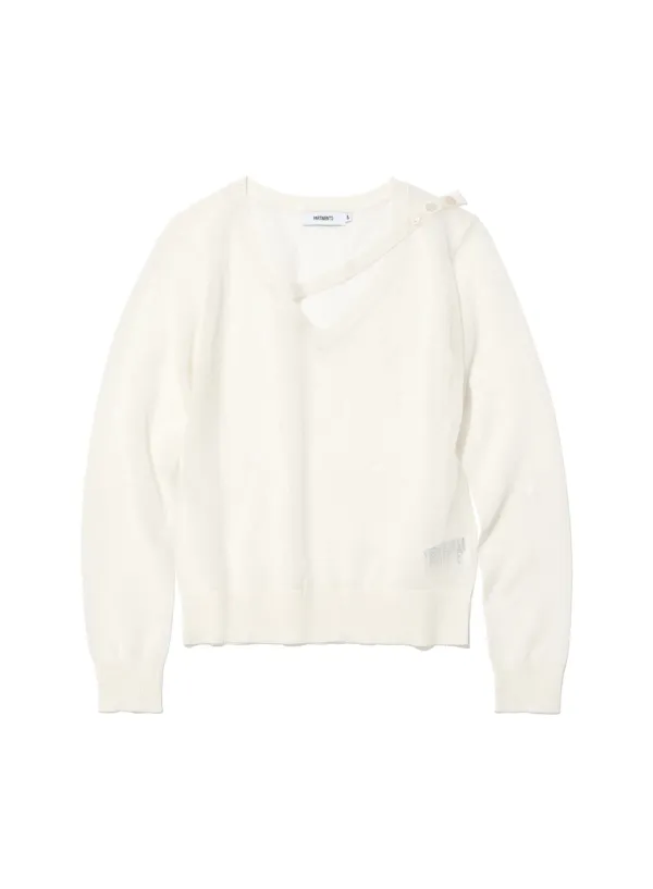 [WOMEN] SHEER DISTRESSED V-NECK KNIT TOP_IVORY