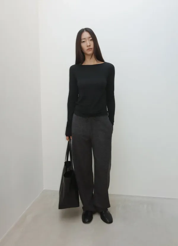 Wool Boat Neck Top / Black