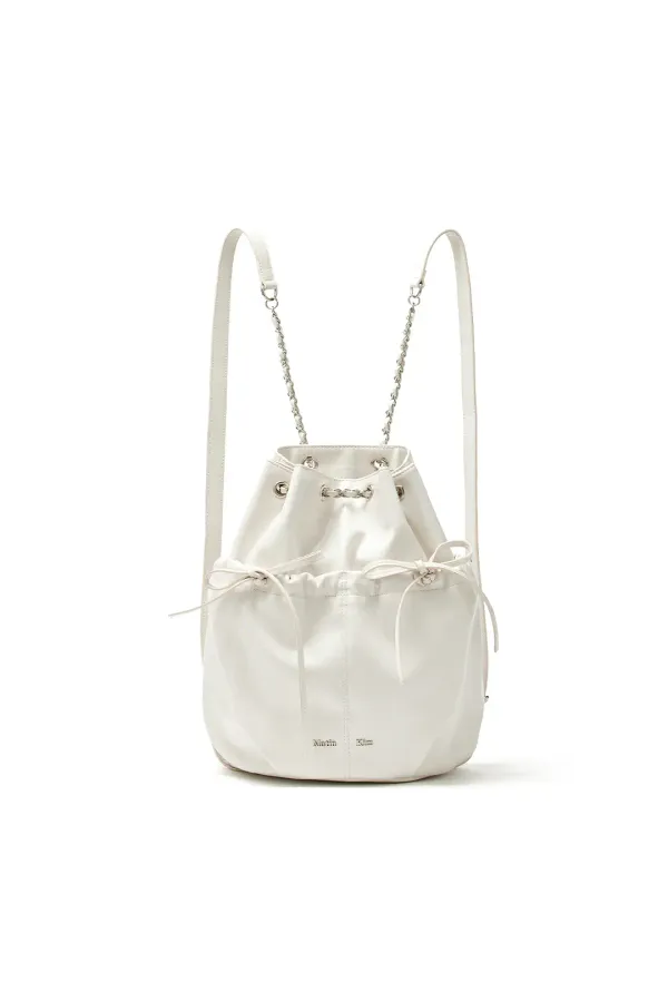 DRAW STRING RIBBON BACK PACK IN IVORY