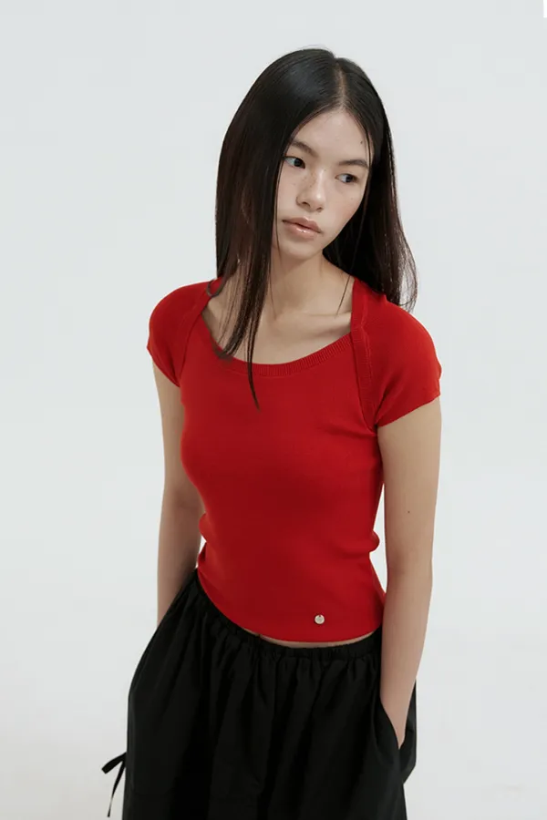 Boatneck Bolero Knit Top (red)