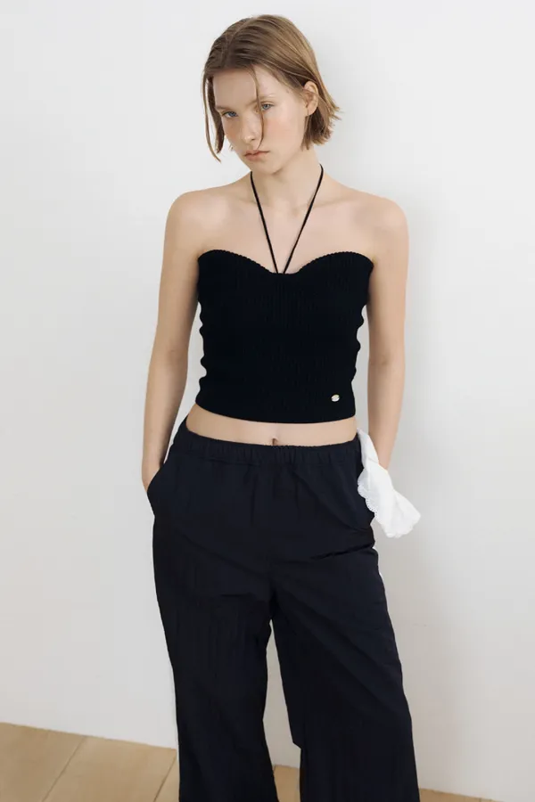 Heart Neck Knit Bustier + Halter Strap (black)