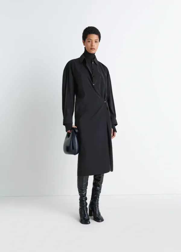 STRAIGHT COLLAR TWISTED DRESS IN DRY SILK