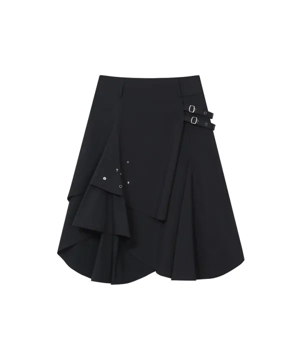 [Misekiseoul X yeomim] Stud belted midi skirt BLACK