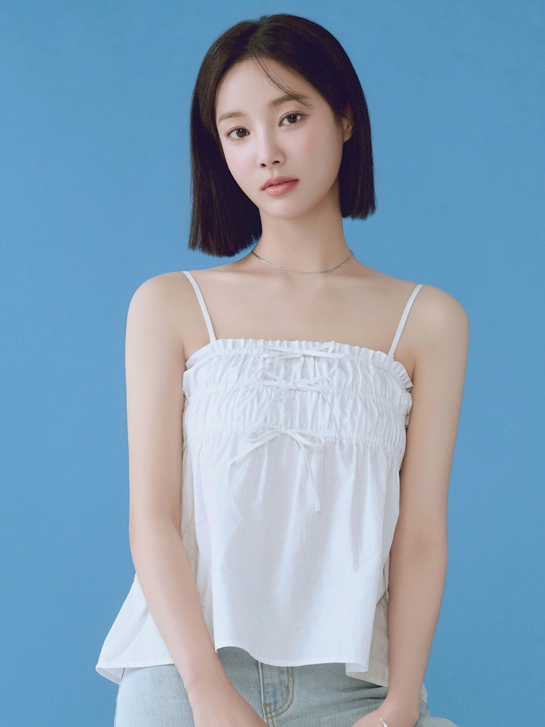 시티브리즈 셔링 리본 슬리브리스 탑_WHITE 상품 이미지 2