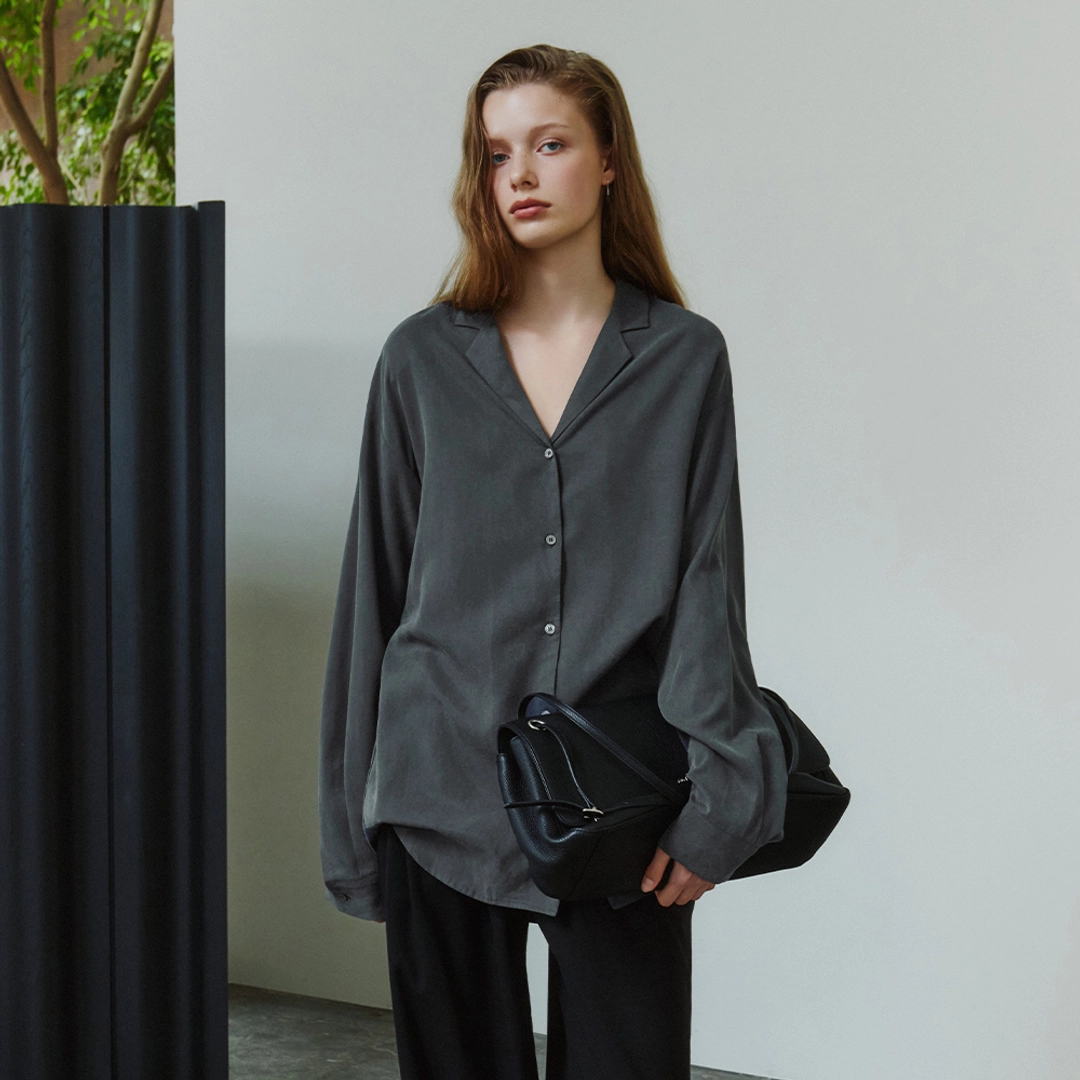 시야쥬 SITP5306 소프트 오픈 카라 랩 셔츠_Midnight navy 상품 이미지 1