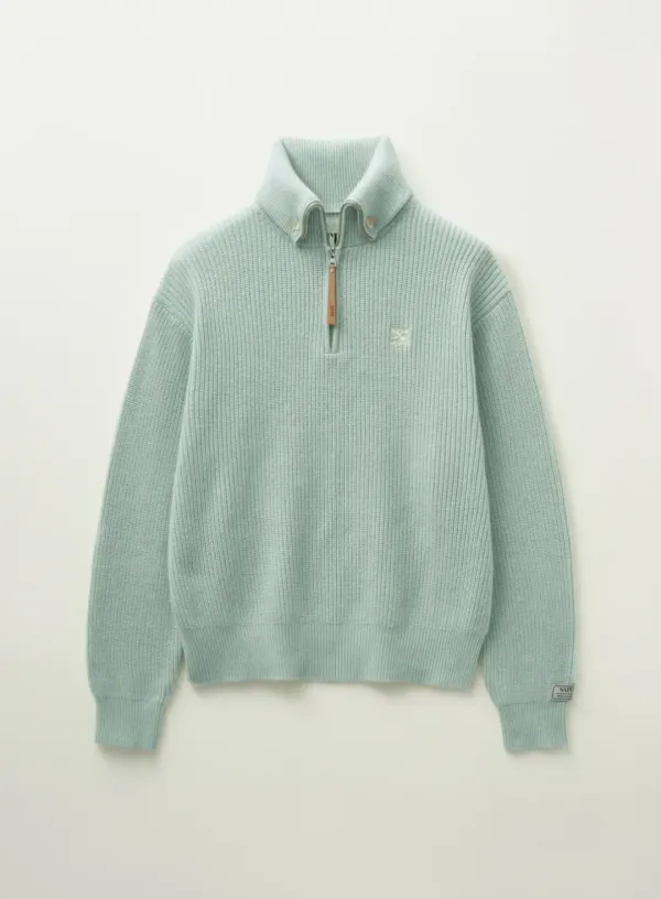 Button Up Sailor Half Knit Zip-up - Mint