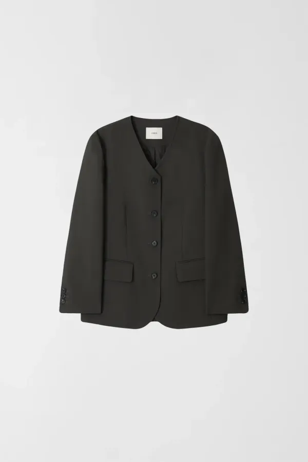 STRUCTURE COLLARLESS JACKET_GRASS CHARCOAL_OE1C2MJK10GCL