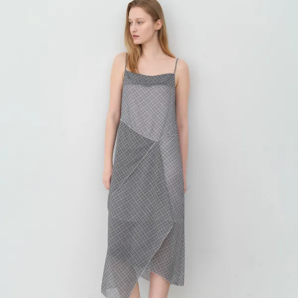 (OP-6335)CHECK UNBAL LAYERED DRESS