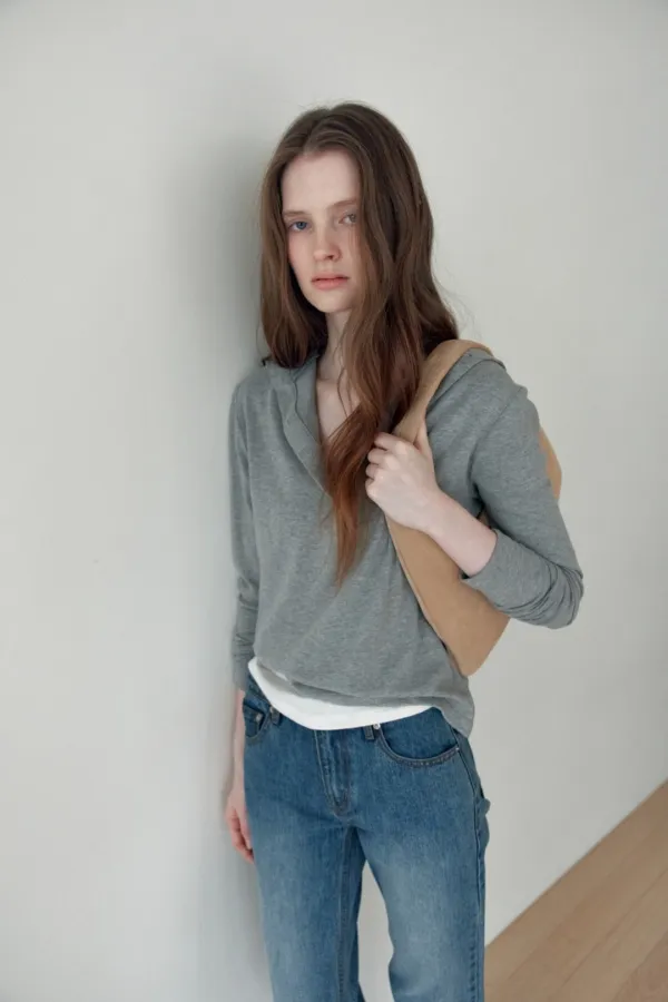 [6th] High-Neck Button Open T_Gray