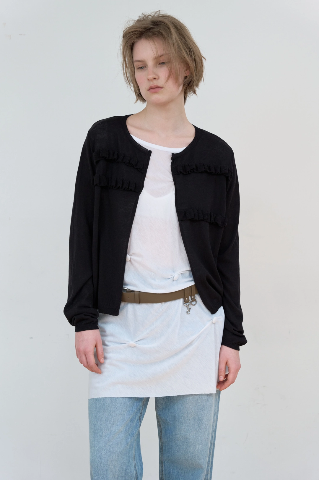 마조네 [05.28 순차발송] SHEER FRILL CARDIGAN_BLACK 상품 이미지 2