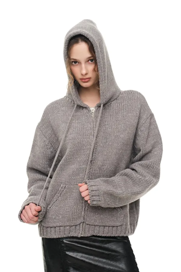 HEAVY KNIT ZIP-UP HOODIE (MELANGE GRAY)