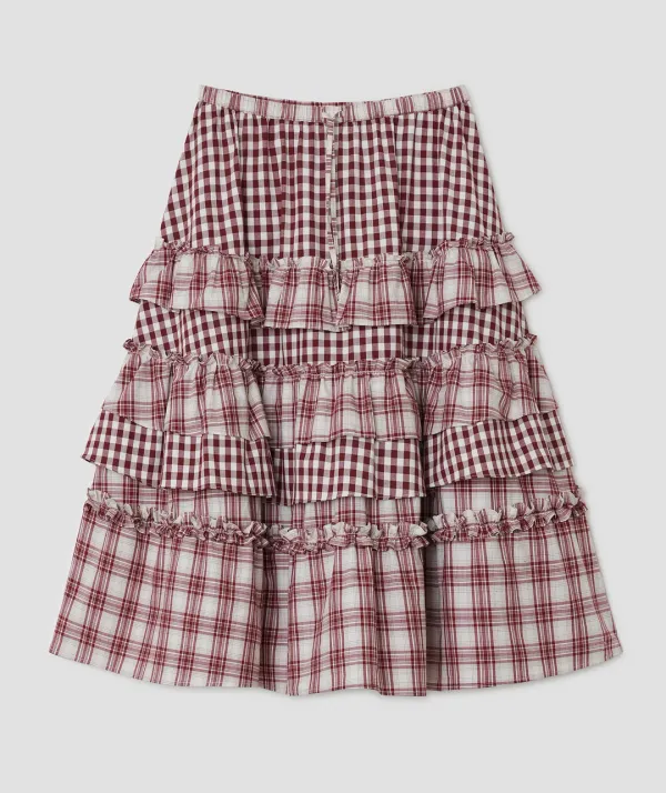 [2차] Voluminous Check Tier Skirt [Red]