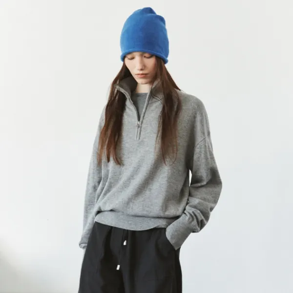 SIKN2200 울 블렌드 하이넥 집업 니트_Melange gray