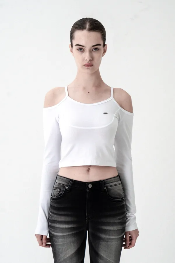 SHOULDER SLIT LONG SLEEVE WHITE