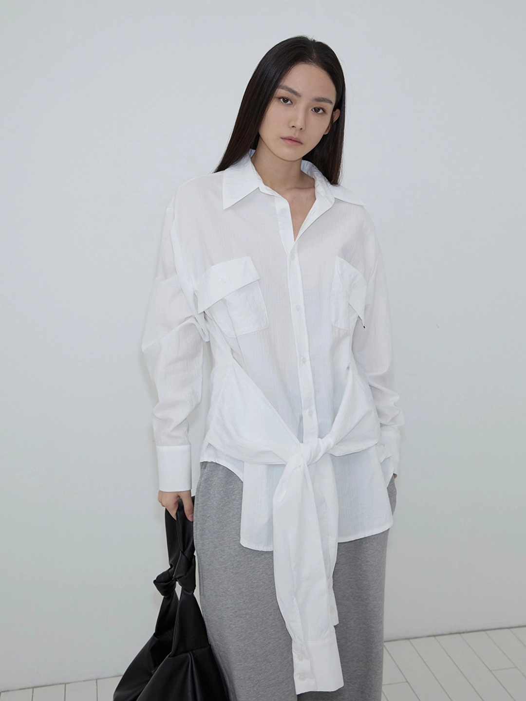 이네기 Tie-Waist Oversized Shirt (white) 상품 이미지 1