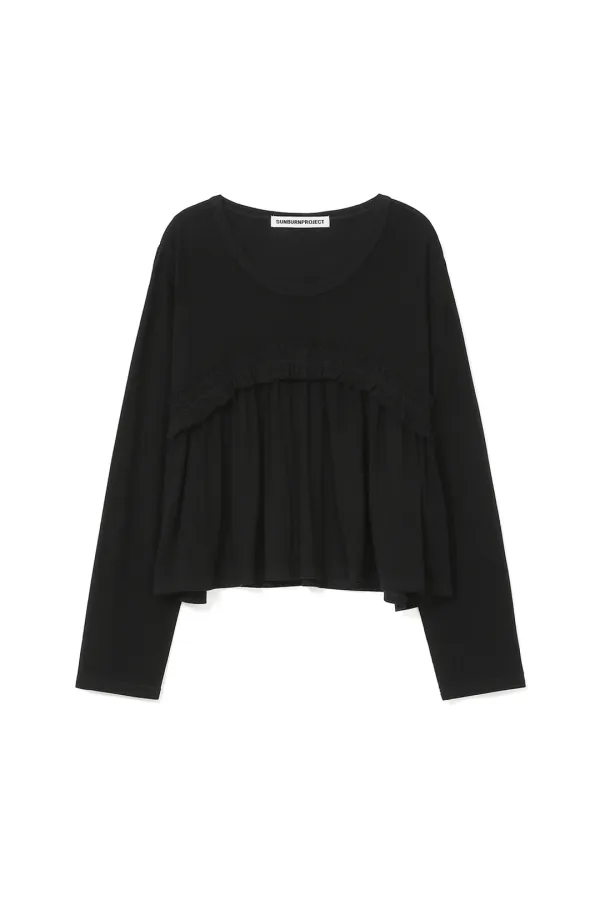 FRILL LONG SLEEVE TOP, BLACK