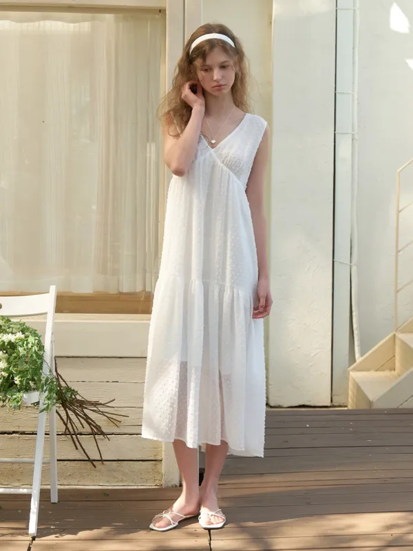 Rosehip dot-chiffon dress (white)